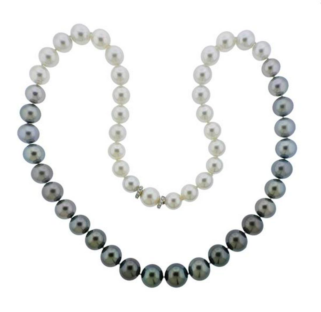 18k Gold Multi Color South Sea Pearl Diamond Necklace (1 of 4)