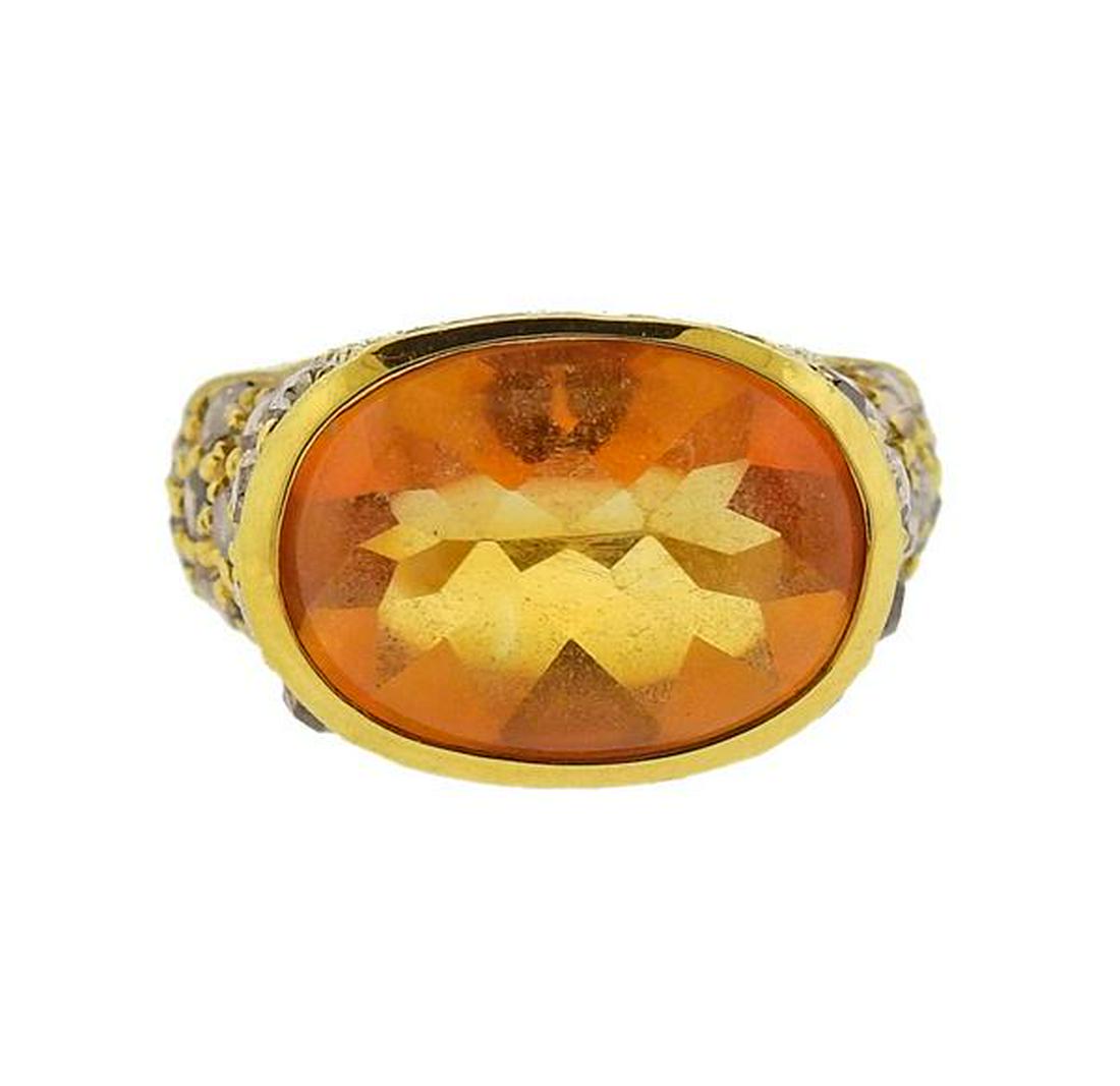 20K Gold Diamond Orange Stone Ring (1 of 4)