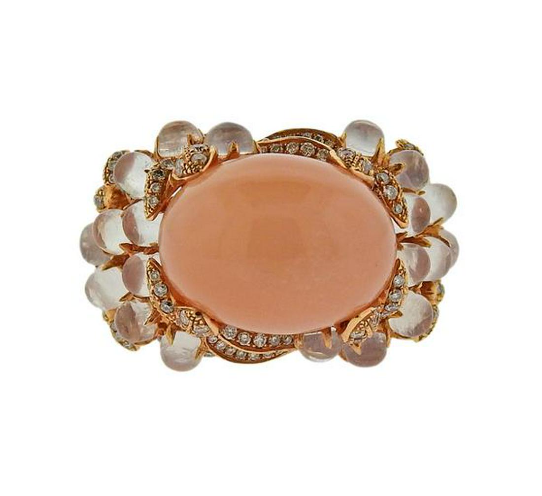 18K Gold Diamond Moonstone Floral Motif Ring (1 of 5)