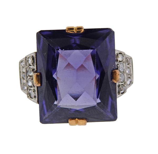 Antique 18K Gold Diamond Purple Stone Ring (1 of 4)