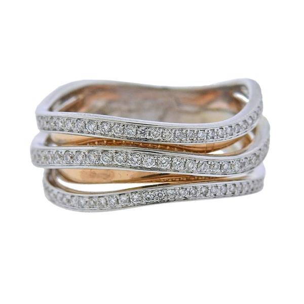 Chimento 18k Two Tone Gold Diamond Wave Band Ring: METAL: 18k white/rose gold. GEMSTONES: Diamonds approx. 0.55ctw. MEASUREMENTS: Ring size - 7.25, ring is 10mm wide. MARKED: Chimento, 408 VI, 750. WEIGHT: 7.3 grams. Retail $3970.Gemstones have not be