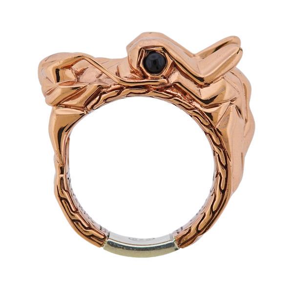 John Hardy Rose Plated Silver Onyx Naga Dragon Ring (1 of 4)