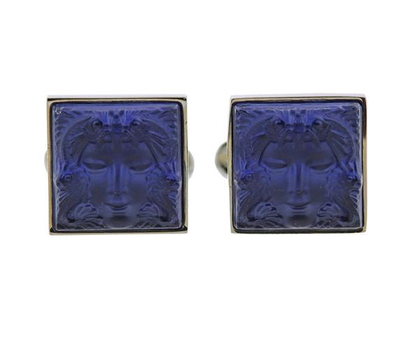 Lalique Carved Glass Cufflinks (1 of 3)