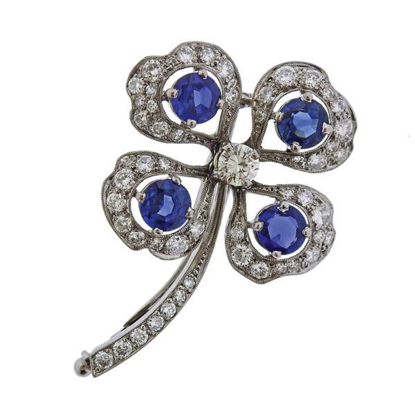 14K Gold Diamond Blue Stone Brooch Pin (1 of 3)