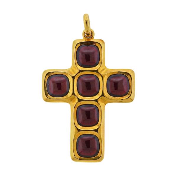 Pomellato 18k Gold Garnet Cross Pendant (1 of 4)