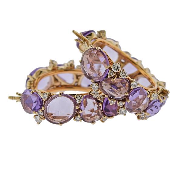 Pomellato Lulu Amethyst Diamond 18k Gold Hoop Earrings (1 of 4)