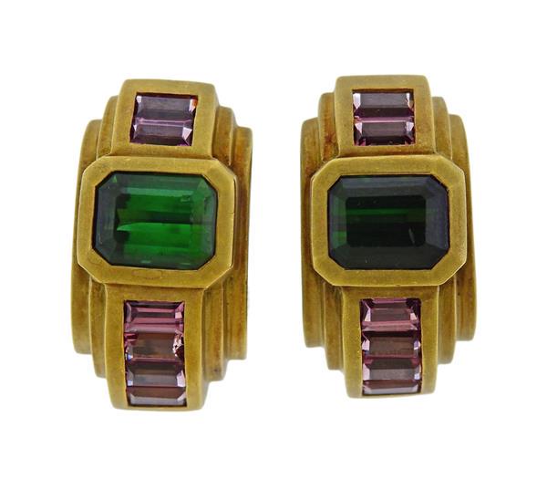 Kieselstein Cord 18K Gold Tourmaline Hoop Earrings (1 of 5)