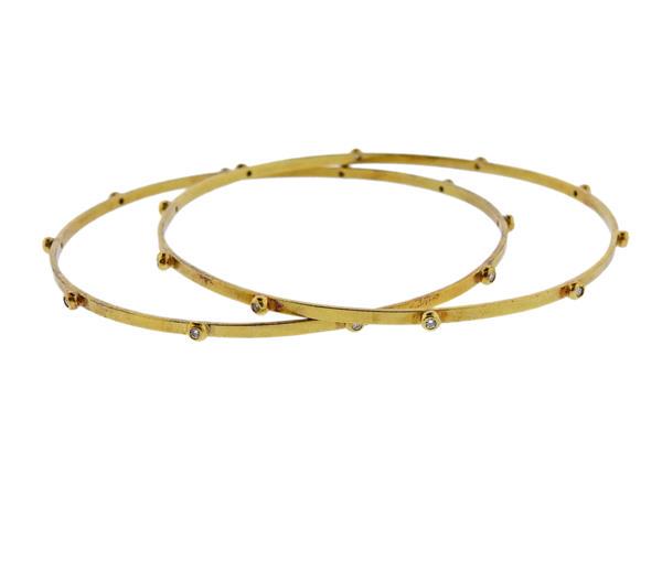 Faye Kim 18K Gold Diamond Bangle Bracelet Set (1 of 6)