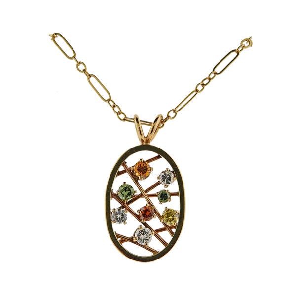 14k Gold Fancy Multi Color Diamond Pendant Necklace (1 of 3)