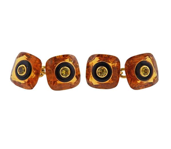 Trianon 18k Gold Citrine Onyx Cufflinks (1 of 3)