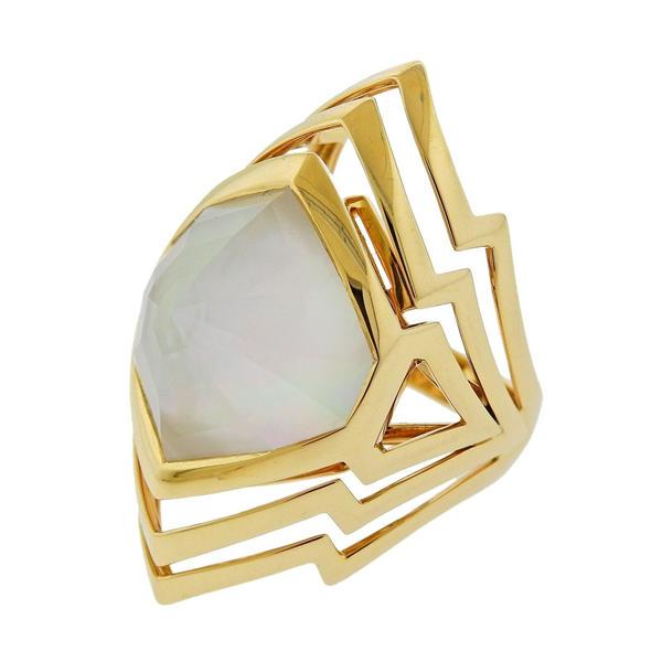 Stephen Webster Lady Stardust Quartz Gold Ring: METAL: 18k Gold. MEASUREMENTS: Ring size - 7.5, ring top - 37mm wide. GEMSTONES: Quartz, mother of pearl. MARKED: 750, SW hallmark. Brand new, store sample. Retail $5500. WEIGHT: 24.1 grams.Gemstones