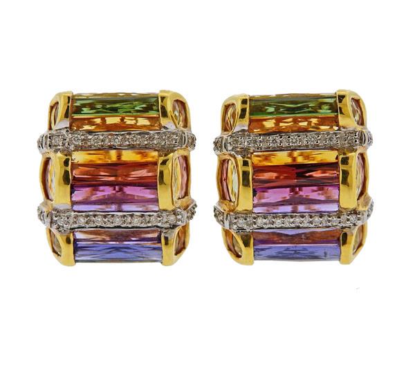 Bellarri 18K Gold Diamond Multi  Gemstone Earrings (1 of 3)