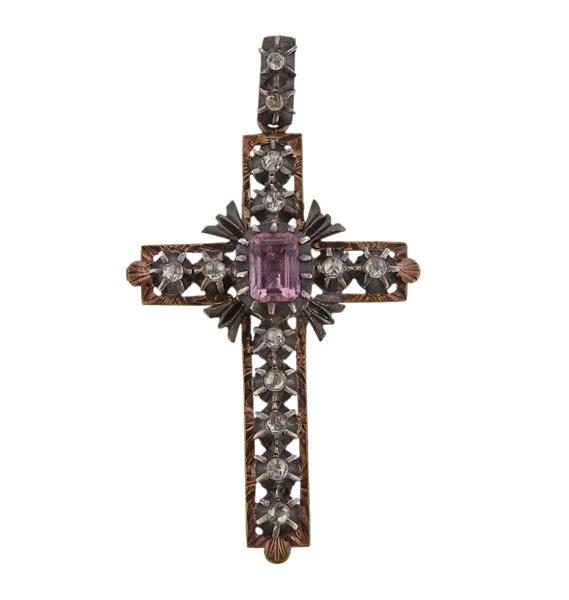 14k Gold Silver Diamond Purple Stone Cross Pendant (1 of 3)