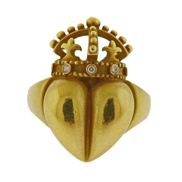 Kieselstein Cord 18K Gold Diamond Heart Crown Ring (1 of 3)
