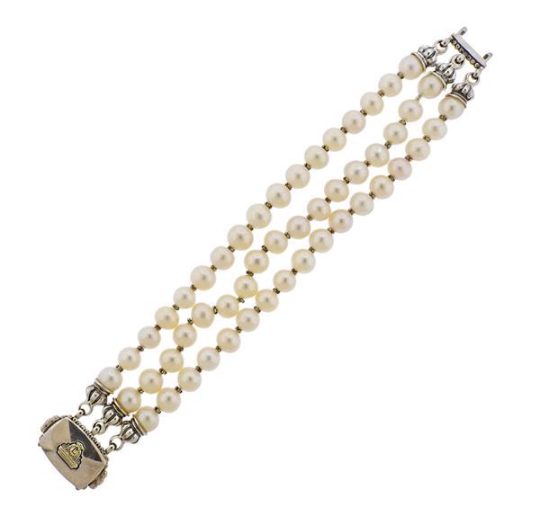 Lagos 18k Gold Sterling Silver Pearl Bracelet (1 of 4)