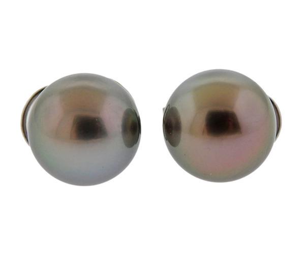 18K Gold Tahitian South Sea Pearl Stud Earrings (1 of 3)