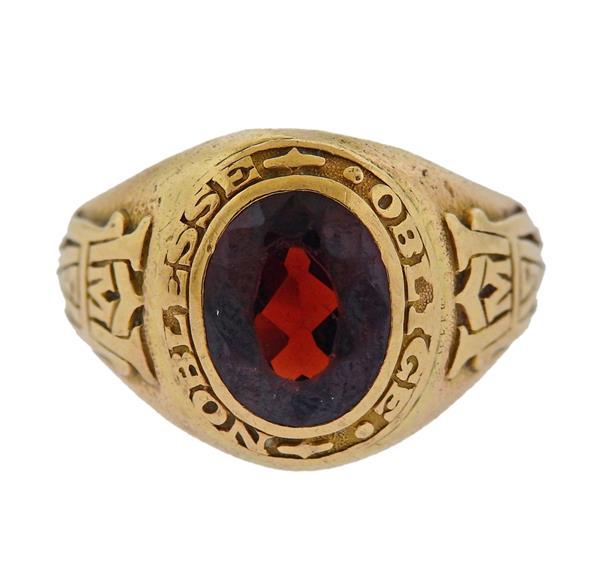 Antique Tiffany & Co 14k Gold Garnet Signet Ring (1 of 5)