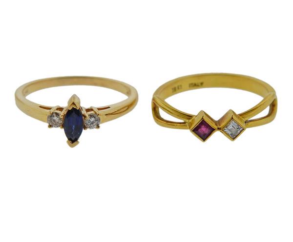 14k 18k Gold Diamond Ruby Sapphire Ring Lot 2pc (1 of 3)