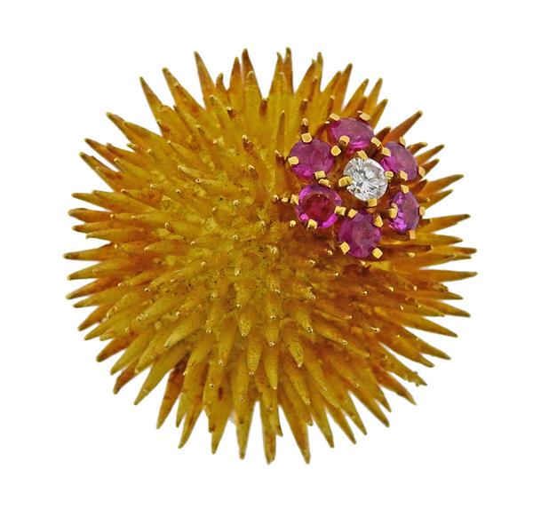 Tiffany & Co 18k Gold Diamond Ruby Sea Urchin (1 of 4)