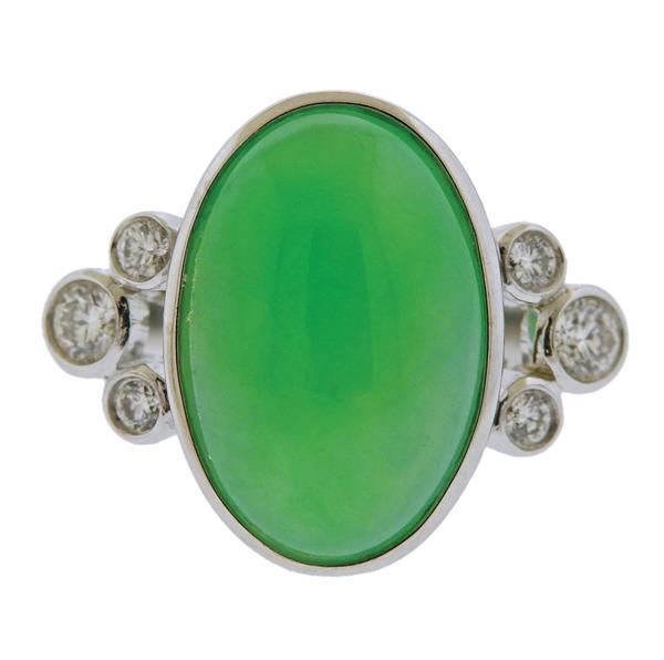 GIA 18K Gold Diamond Jade Ring (1 of 5)