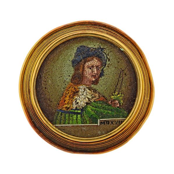 Antique 18k Gold Micro Mosaic Portrait Brooch Pendant (1 of 4)