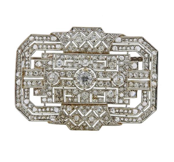 Art Deco Platinum Diamond Brooch Pin (1 of 3)