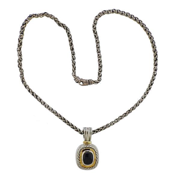 David Yurman Silver 14K Gold Onyx Pendant Necklace (1 of 4)
