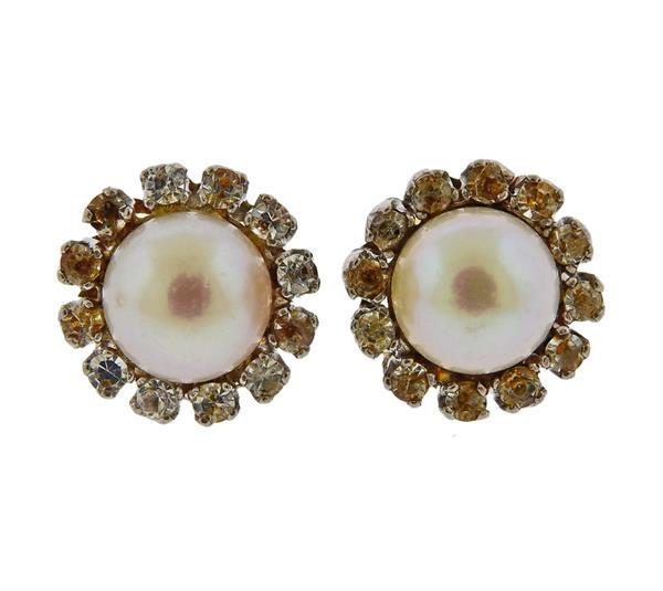 18K Gold Diamond Pearl Stud Earrings (1 of 3)