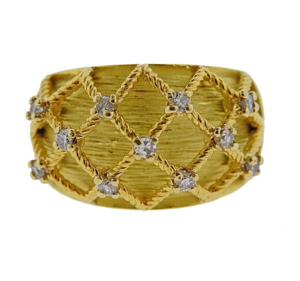 French 18k Gold Diamond Dome Ring (1 of 4)