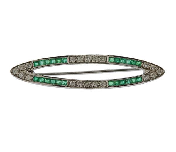 18k Gold Diamond Emerald Brooch Pin (1 of 3)