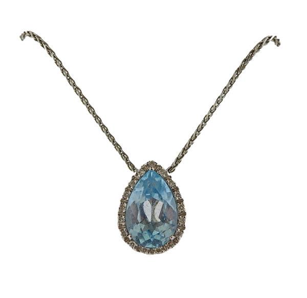 18K 14K Gold Diamond Topaz Pendant Necklace (1 of 4)