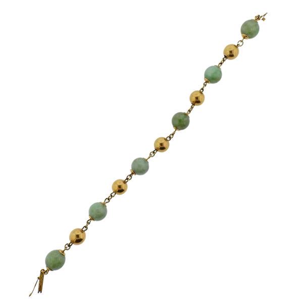 14k Gold Jade Bead Bracelet