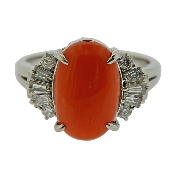 Platinum Diamond Coral Ring (1 of 3)