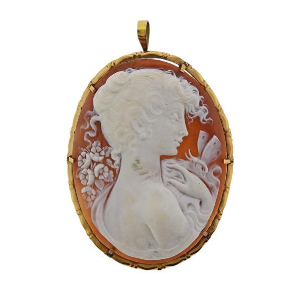 14K Gold Shell Cameo Brooch Pendant (1 of 3)