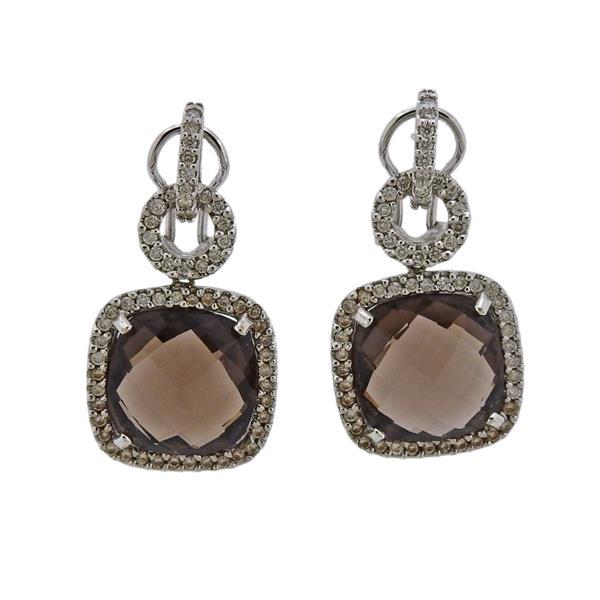 18K Gold Diamond Smokey Quartz Earrings (1 of 3)