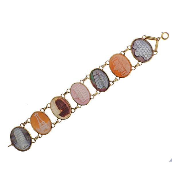 14K Gold Cameo Seven Wonders of The World Bracelet (1 of 5)