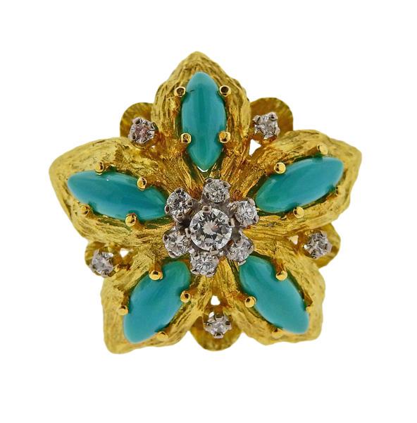 1960s 18K Gold Diamond Turquoise Ring (1 of 4)