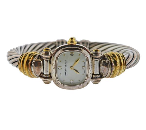 David Yurman Cable Diamond MOP 14k Gold Silver Watch (1 of 3)