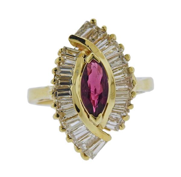 14K Gold Diamond Red Stone Ring (1 of 4)