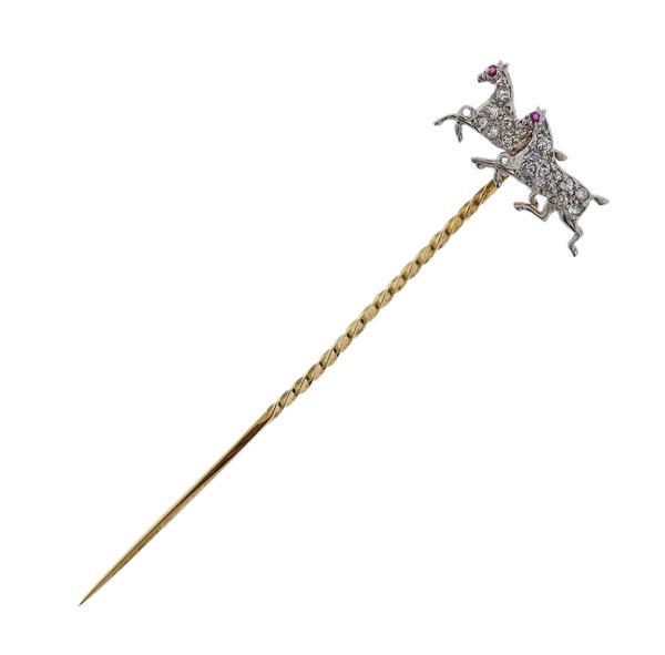 Platinum 14K Gold Diamond Equestrian Horse Pin (1 of 4)