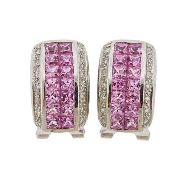 LeVian 18K Gold Diamond Pink Sapphire Earrings (1 of 3)