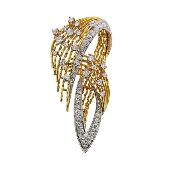 French 18K Gold Diamond Spray Brooch Pin (1 of 3)