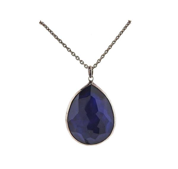 Ippolita Silver Mother of Pearl Quartz Pendant Necklace: METAL: 925 Sterling Silver. GEMSTONES: Blue quartz, MOP . MEASUREMENTS: necklace is approx 18 1/4" long, pendant measures 22mm wide x 30mm long excluding bail . MARKED:Ippolita, 925. WEIGHT: 9.75