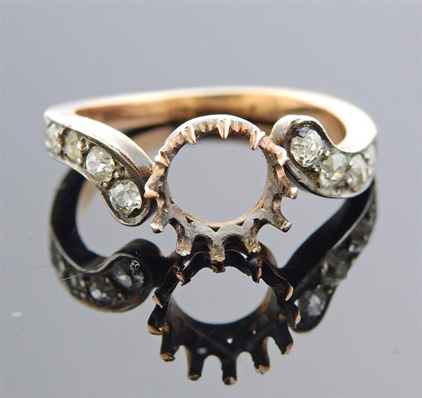 Antique 14K Gold Silver Diamond Ring Setting (1 of 3)