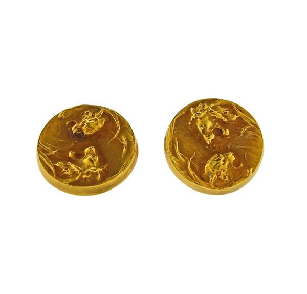 Antique Art Nouveau 14k Gold Lion Cufflinks (1 of 3)