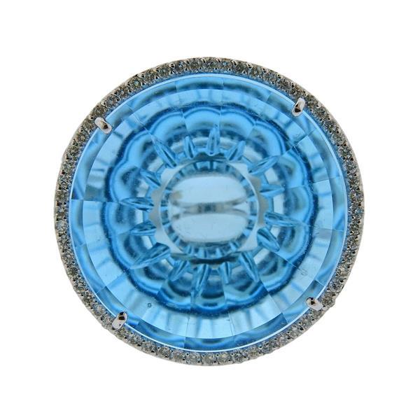 Vianna Brasil 18k Gold Diamond Blue Topaz Cocktail Ring (1 of 4)