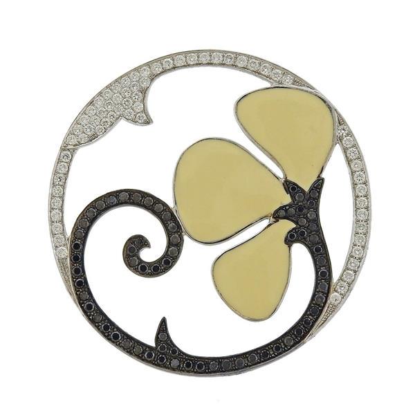 Italian 18k Gold Diamond Enamel Flower Pendant (1 of 4)
