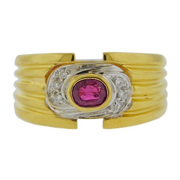 18k  Gold Diamond Ruby Band Ring (1 of 4)