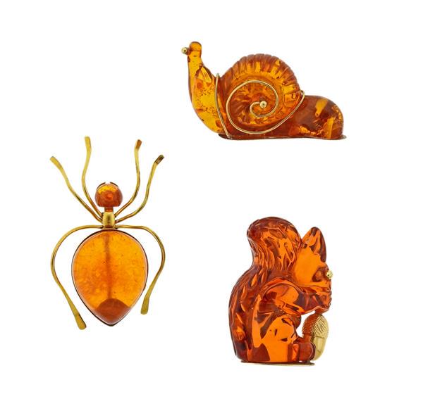14k 18k Gold Amber Animal Brooch Lot 3pc (1 of 5)