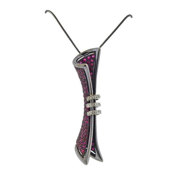 Stefan Hafner 18k Gold Diamond Ruby Pendant Necklace (1 of 4)